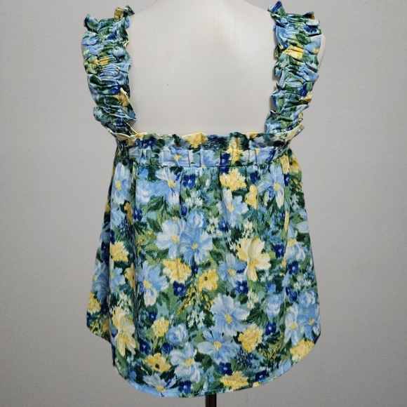 Buckle Blu Pepper Blue & Green Floral Ruched Strap Tank Size Small - Picture 5 of 8